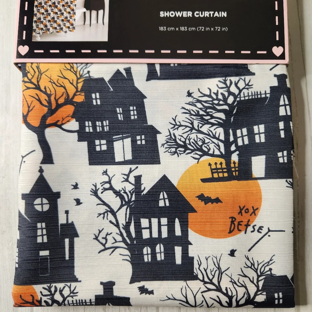 Betsey Johnson Haunted House Halloween Fabric Shower Curtain